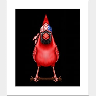 Red Cardinal bird, cute American red bird, American flag Posters and Art